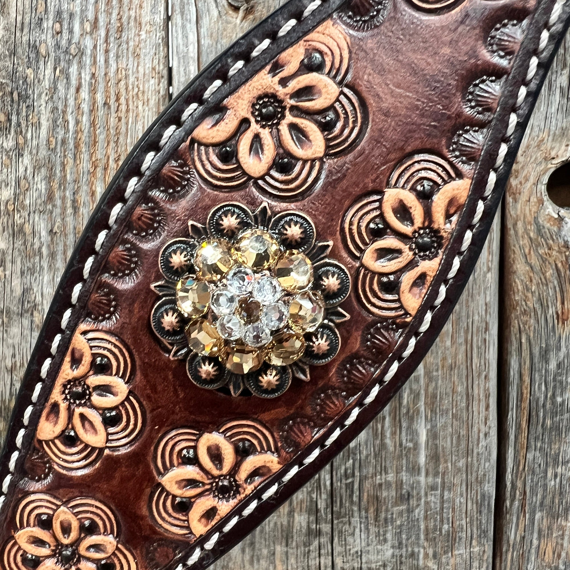 Flower Power Black - Champagne Browband/One Ear Headstall &amp; Breastcollar Tack Set 