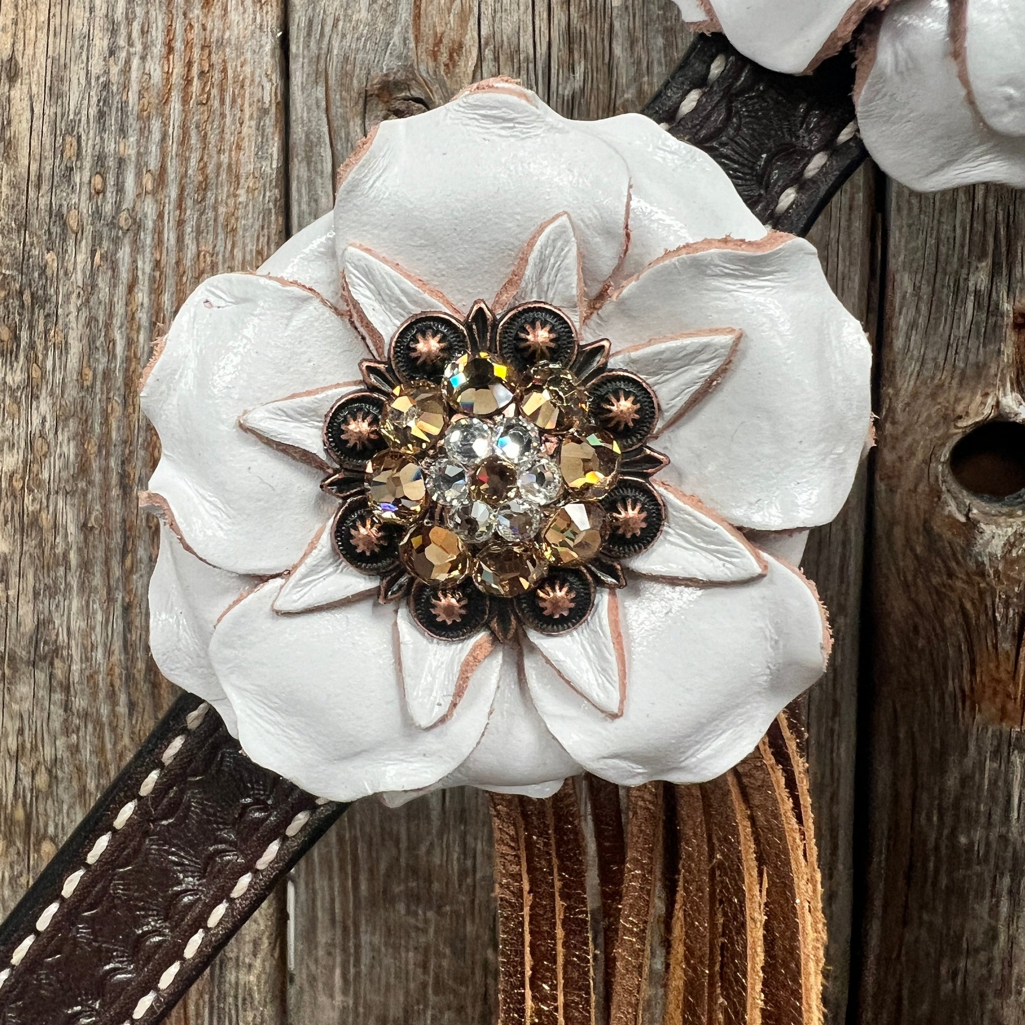 Dark Oil Basketweave Champagne - Clear Browband/One Ear Tack Set  