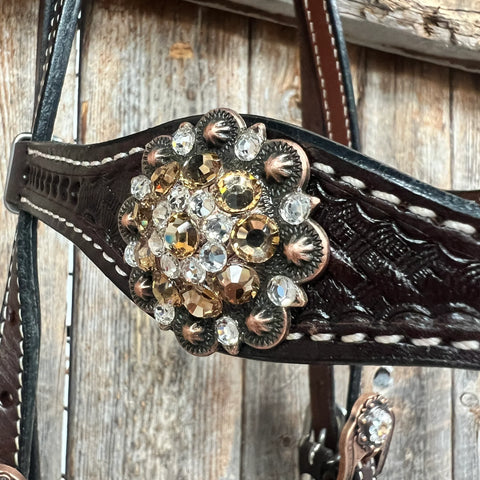 Black Basketweave Champagne - Clear Browband/One Ear Tack