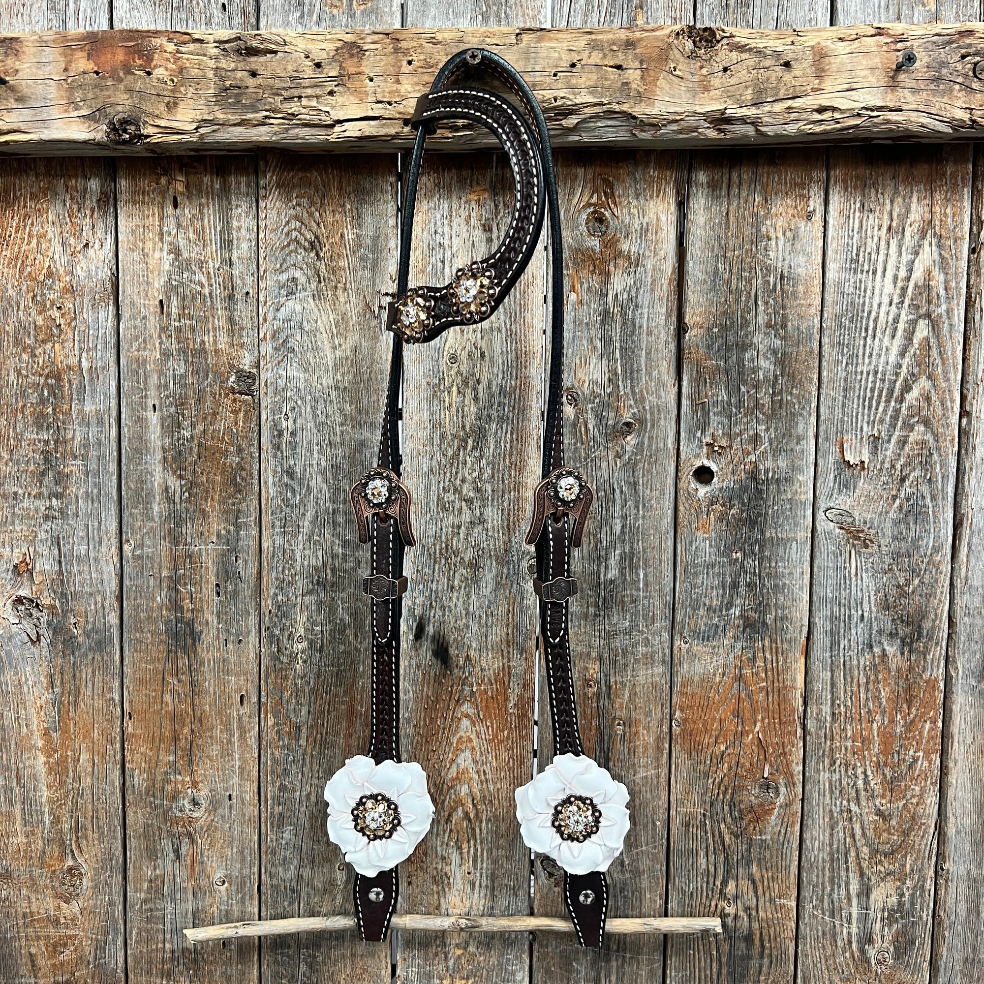 Dark Oil Basketweave Champagne - Clear Browband/One Ear Tack Set  