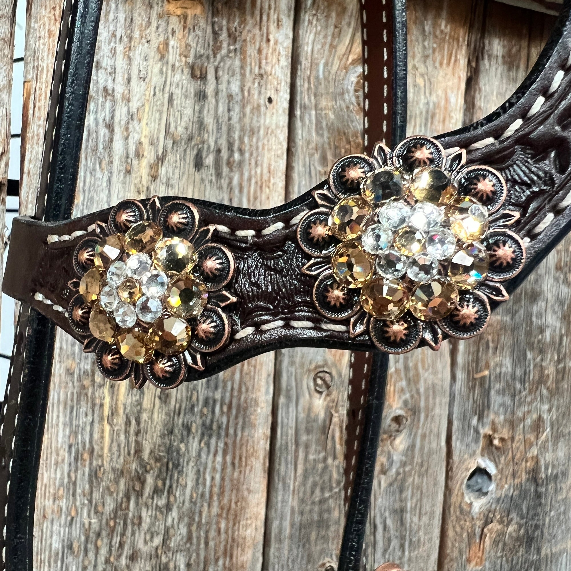 Dark Oil Basketweave Champagne - Clear Browband/One Ear Tack Set  