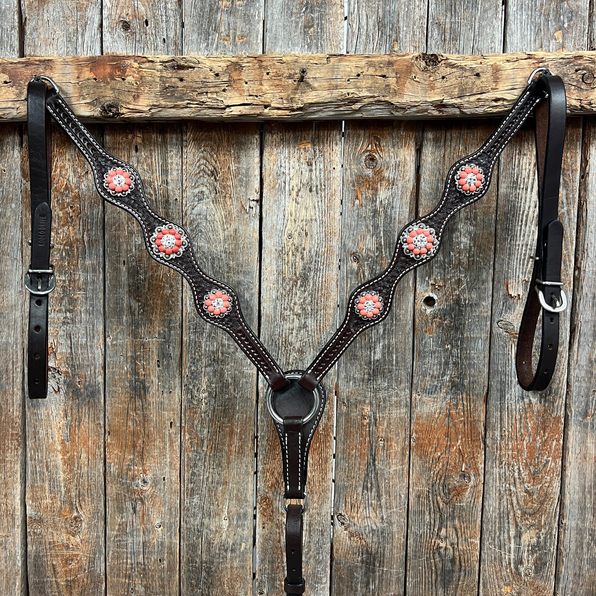 Dark Oil Basketweave Coral - Clear Browband/One Ear Tack Set