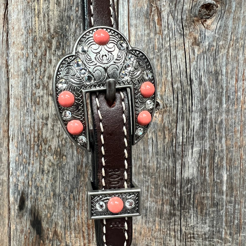 Dark Oil Basketweave Coral - Clear Browband/One Ear Tack Set