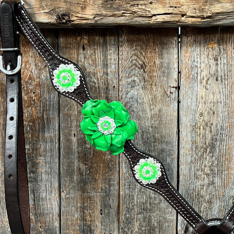 Black Basketweave Neon Green - AB Browband Tack Set