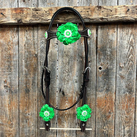 Black Basketweave Neon Green - AB Browband Tack Set