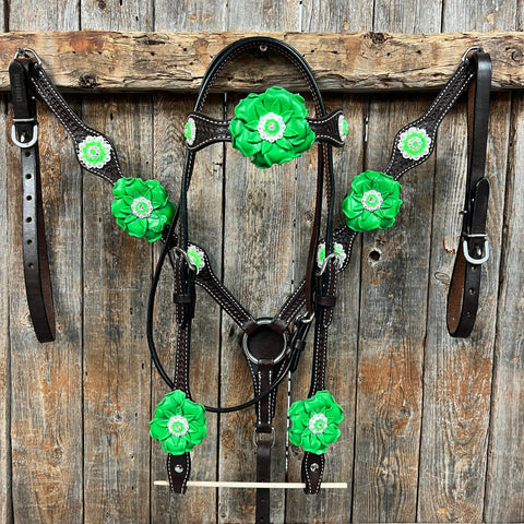 Black Basketweave Neon Green - AB Browband Tack Set