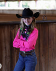 *YOUTH* PINK STITCHED PERFORMANCE RODEO SHIRT