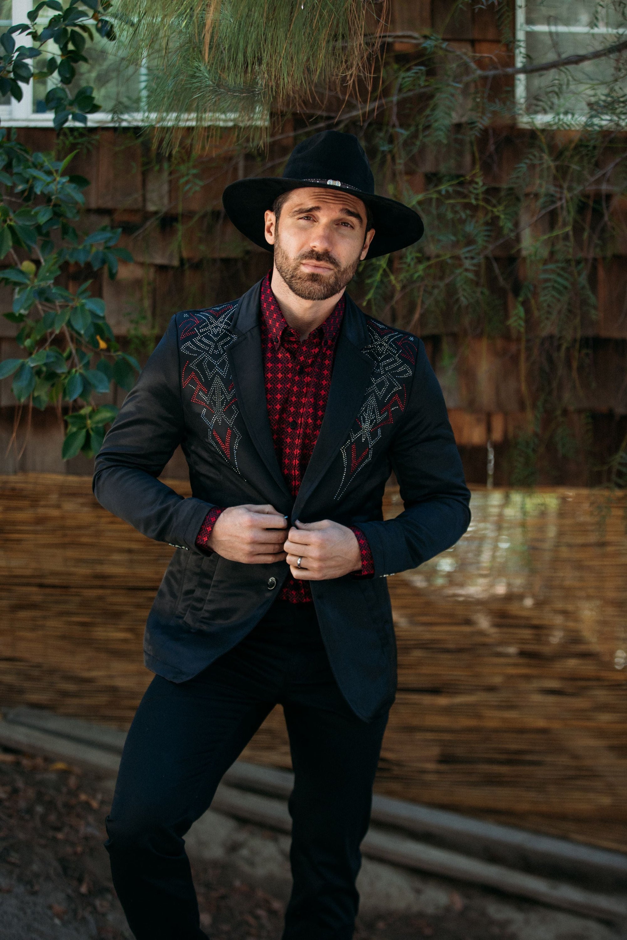 Men&#39;s Double Button Rhinestone Black Blazer