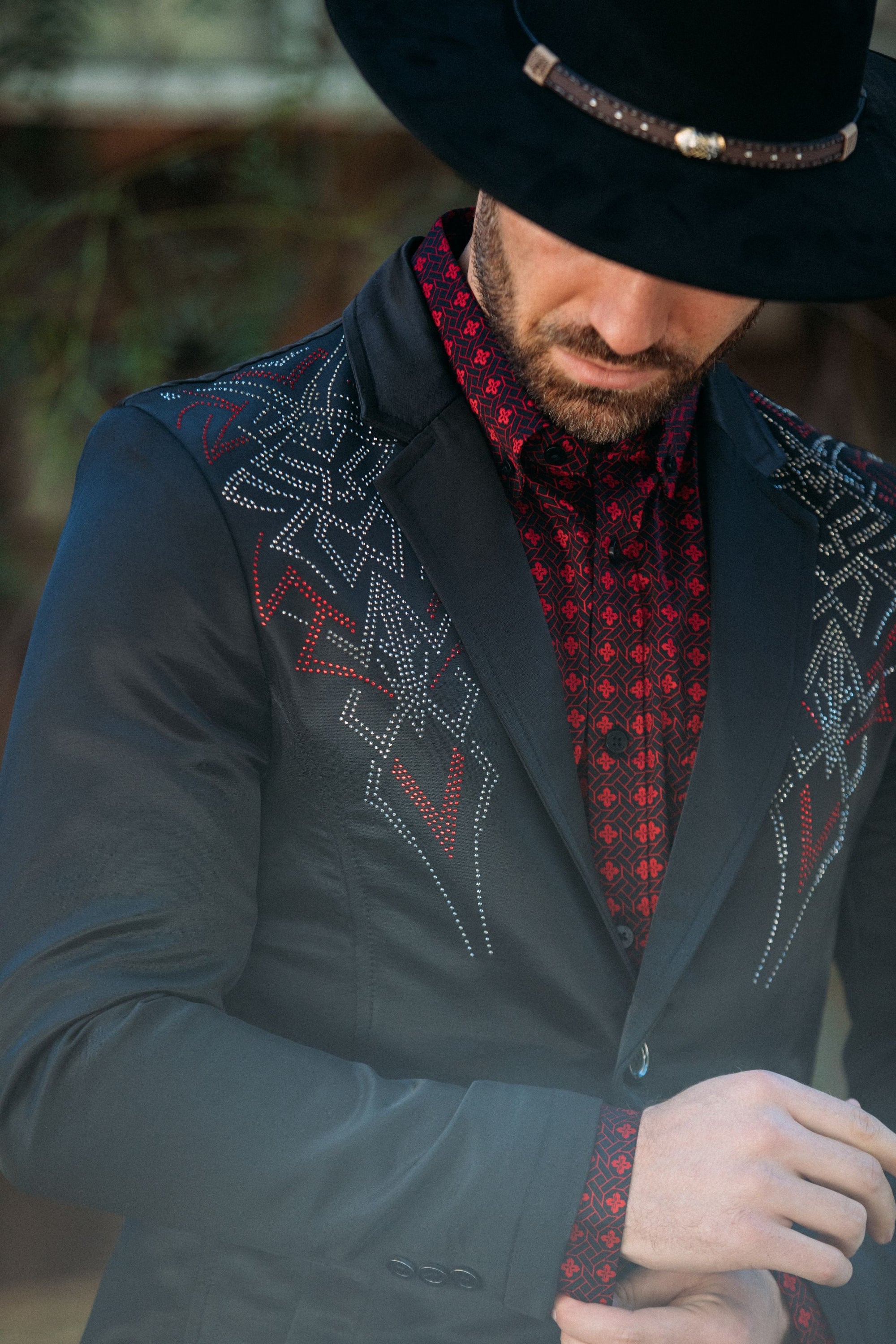 Men&#39;s Double Button Rhinestone Black Blazer