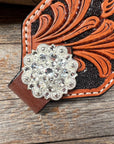 Light Oil Floral Bronc Noseband With Bright Silver Conchos