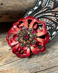 Dark Oil Buckstitch Bronc Noseband with Red Flowers and Crystal Conchos 