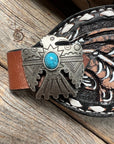 Dark Oil Buckstitch Bronc Noseband With Turquoise Conchos