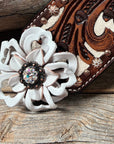 Medium Oil Copper Dot Bronc Noseband with White Lotus Flowers & Copper AB European Crystal Conchos