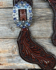 Dark Oil Whipstitch Light Sapphire, Clear, Lilac Spur Straps 