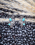 The Thunderbolt Studs – Checker & Aqua Stone Fashion Earrings