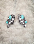 The Thunderbolt Studs – Checker & Aqua Stone Fashion Earrings