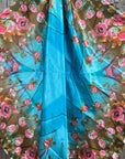 35X35"  Blue and Pink Roses Wild Rag / Scarf WR1005