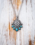 The Rodeo Queen Necklace – Checker Teardrop & Concho  Fashion Pendant