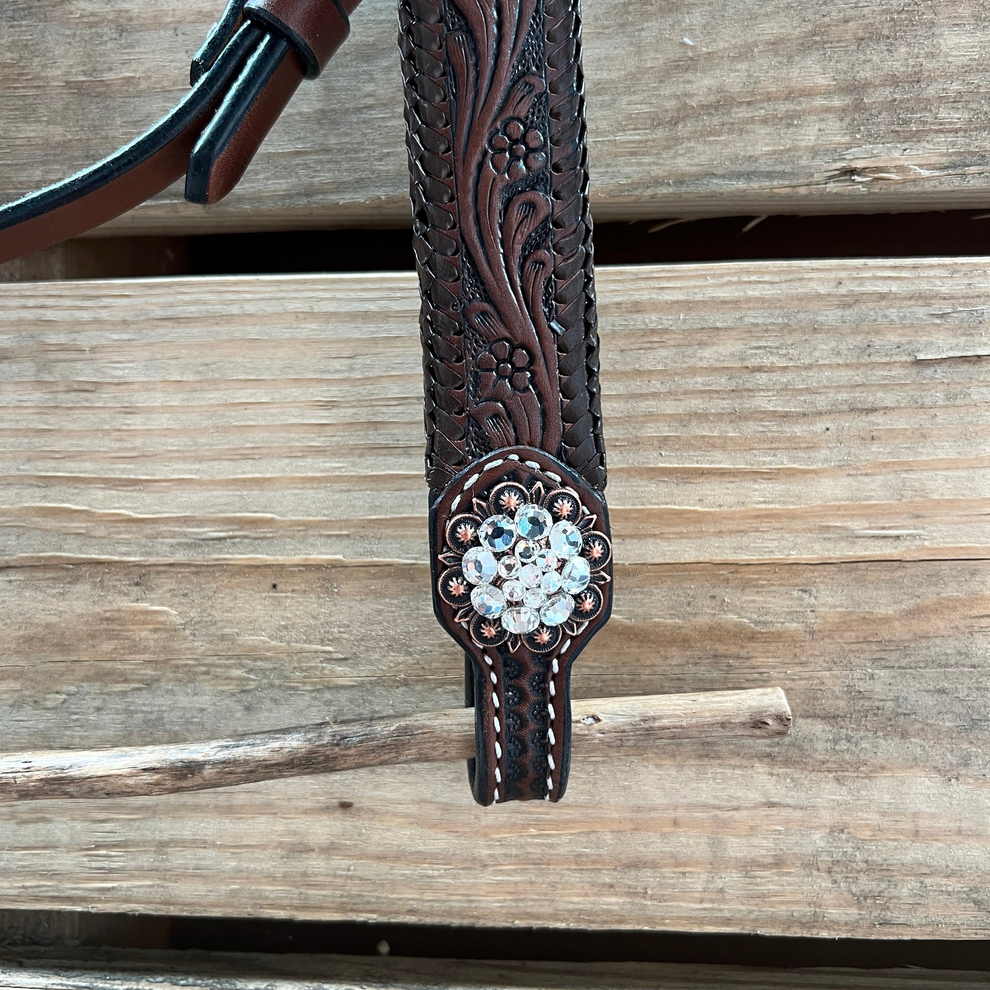 Dark Oil Braid Copper Clear Browband Tack Set  