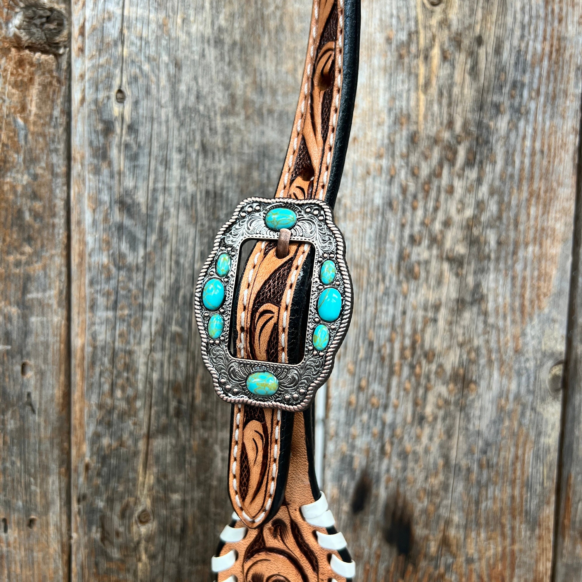 Whipstitch Copper Turquoise  Browband / One Ear Tack Set 