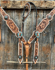 Whipstitch Copper Turquoise  Browband / One Ear Tack Set 