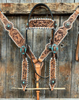 Whipstitch Copper Turquoise  Browband / One Ear Tack Set 