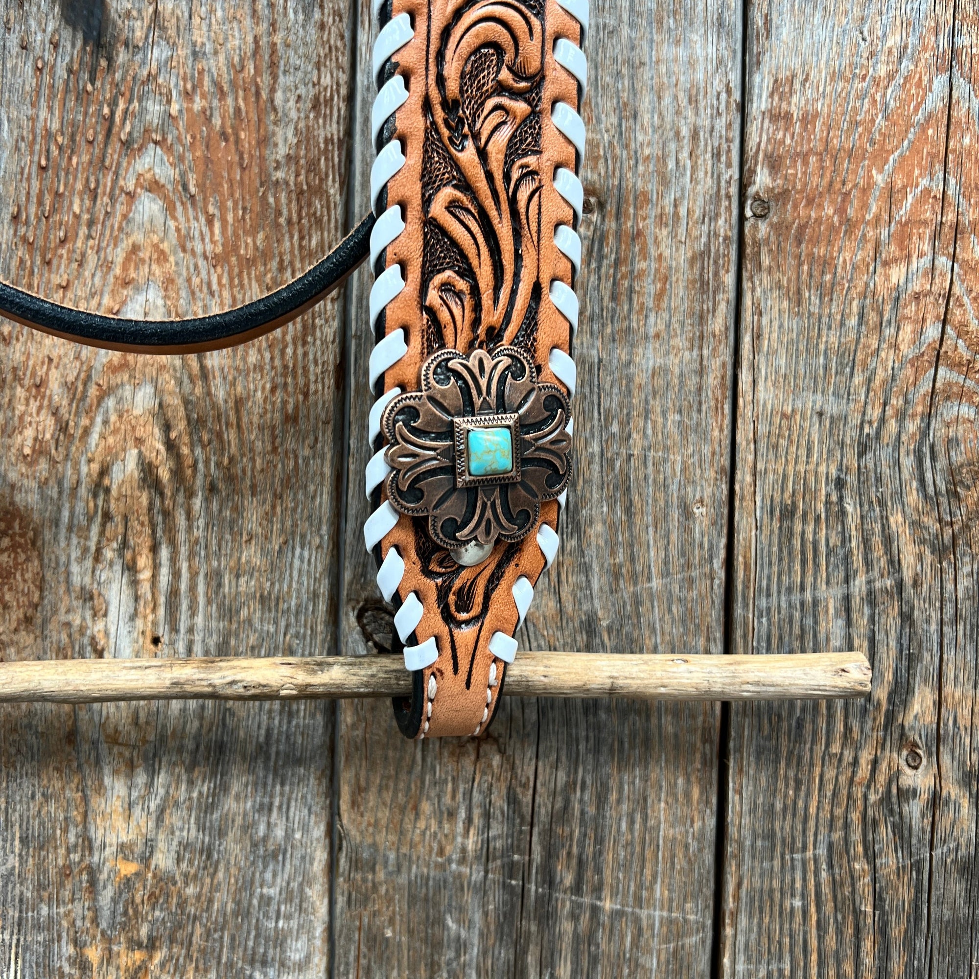 Whipstitch Copper Turquoise  Browband / One Ear Tack Set 