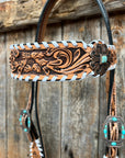 Whipstitch Copper Turquoise  Browband / One Ear Tack Set 