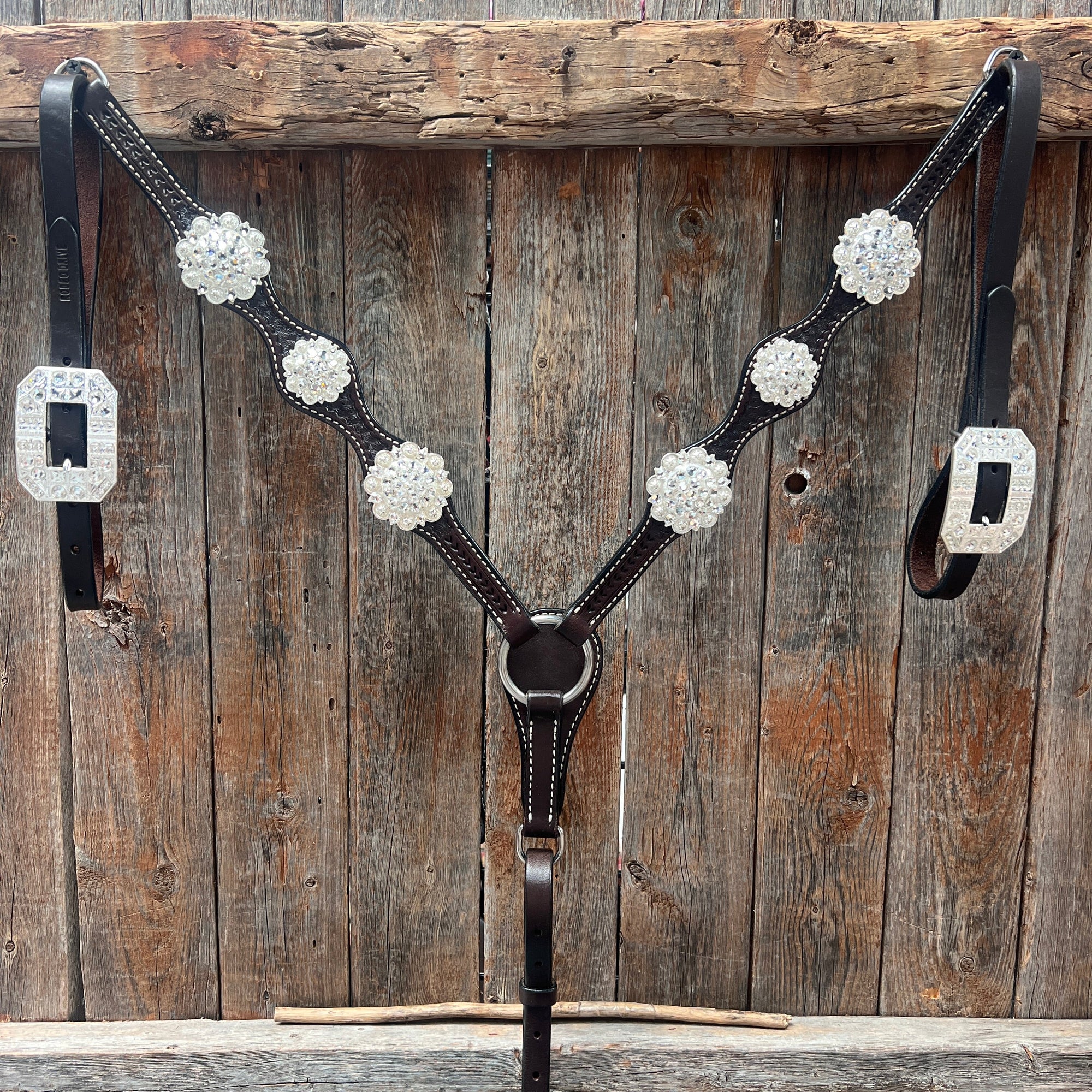 Dark Oil Basketweave Clear Browband/One Ear Tack Set  
