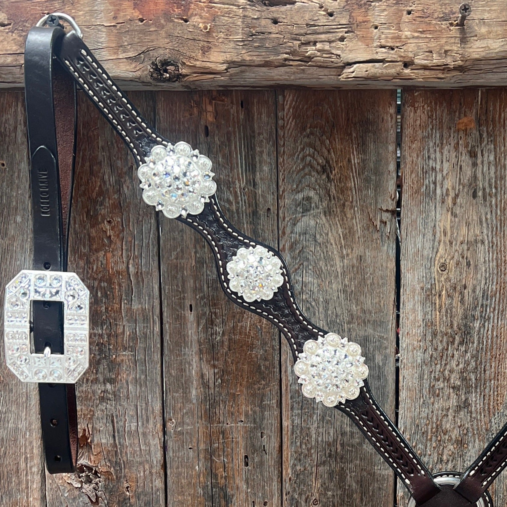 Dark Oil Basketweave Clear Browband/One Ear Tack Set  