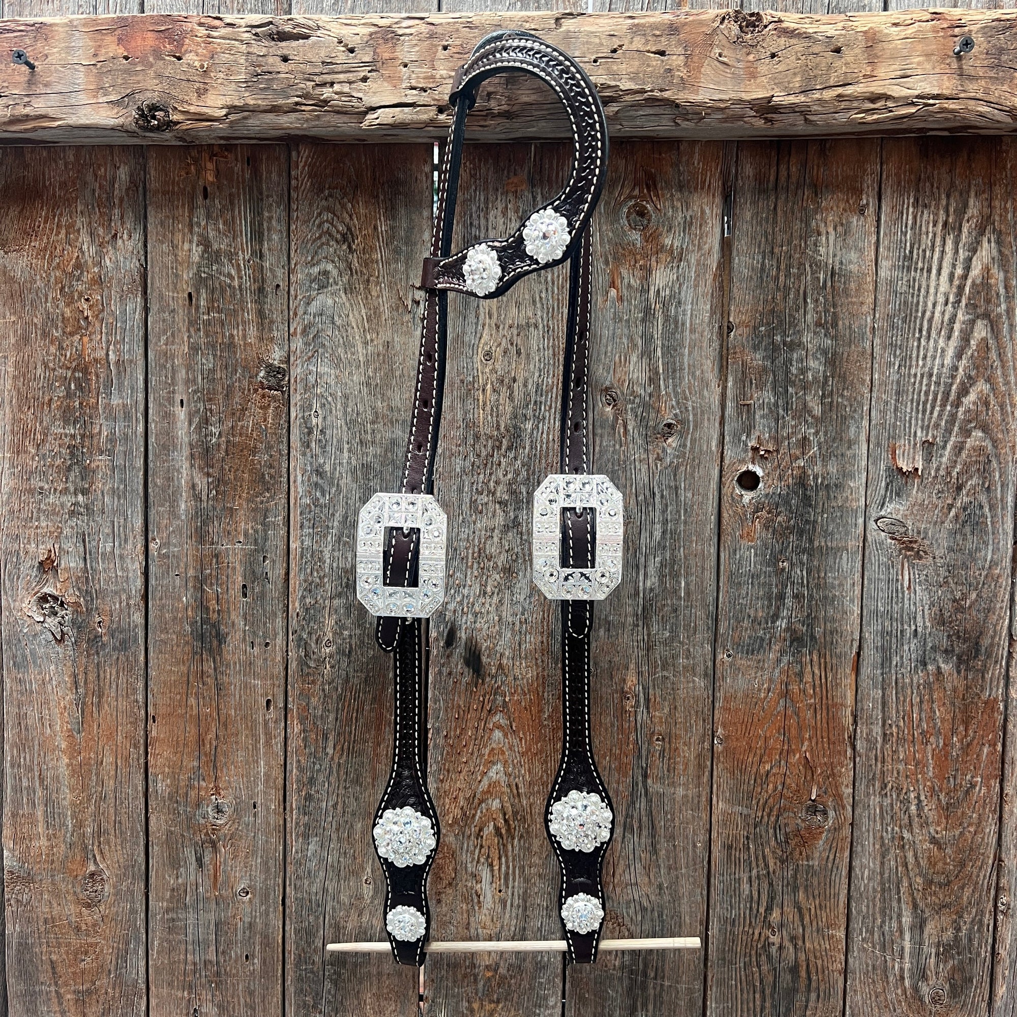 Dark Oil Basketweave Clear Browband/One Ear Tack Set  
