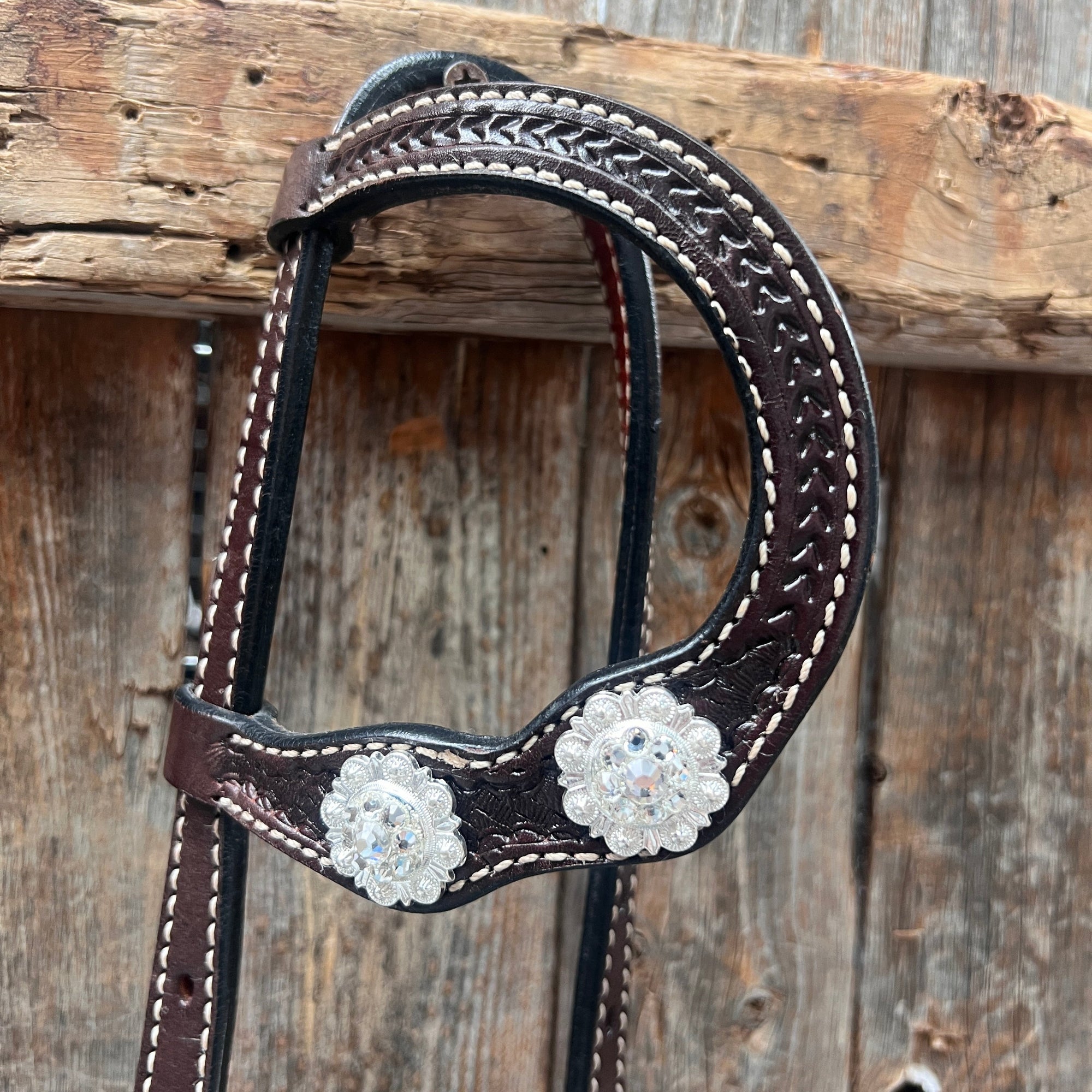 Dark Oil Basketweave Clear Browband/One Ear Tack Set  