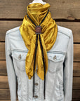 35X35" Solid Mustard Yellow Wild Rag / Scarf - Leather Slide and Bolo Tie