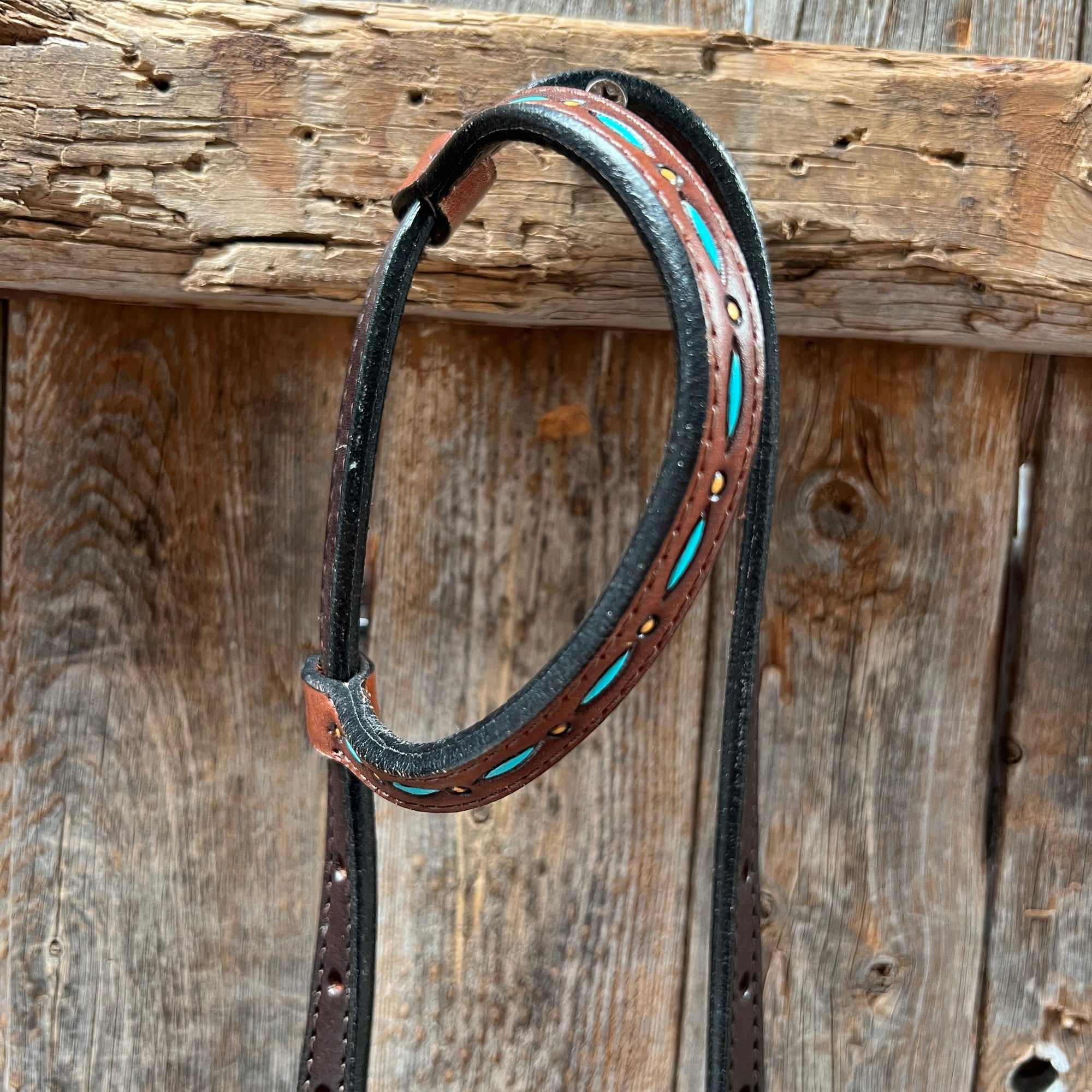 Dark Oil Hand Painted Turquoise Steer Head Browband/One Ear and Breastcollar Tack Set 