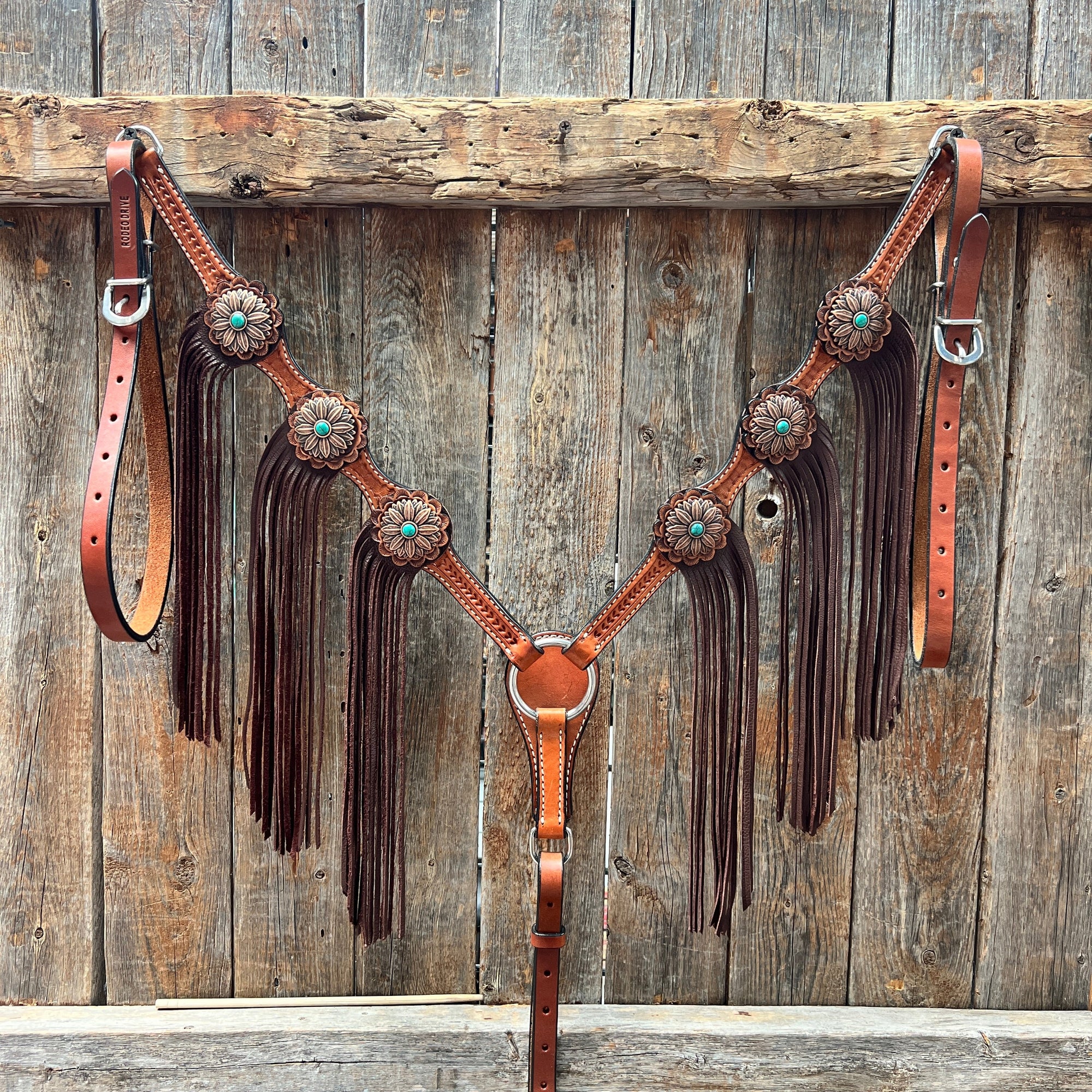 Light Oil Basketweave Copper Flower Browband/One Ear Tack Set  