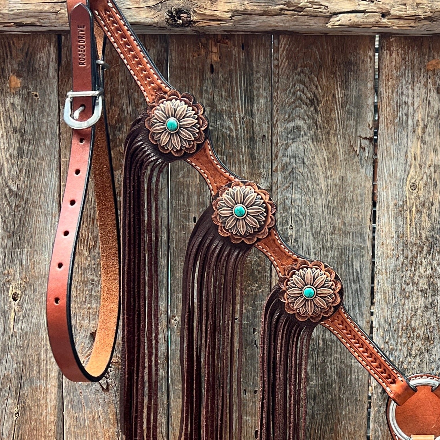 Light Oil Basketweave Copper Flower Browband/One Ear Tack Set  