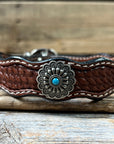 Leather Dog Collar With Antique Silver Floral Conchos 10" to 22" W203S -DC54