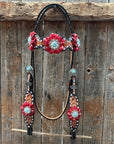 Classic Red and Turquoise Browband / One Ear Tack Set 