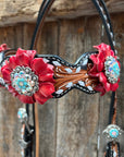 Classic Red and Turquoise Browband / One Ear Tack Set 