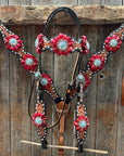 Classic Red and Turquoise Browband / One Ear Tack Set 