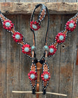 Classic Red and Turquoise Browband / One Ear Tack Set 
