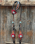 Classic Red and Turquoise Browband / One Ear Tack Set 