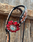 Classic Red and Turquoise Browband / One Ear Tack Set 