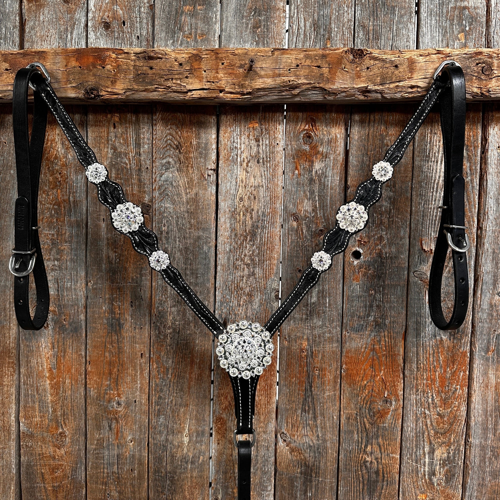 Black Floral Bright Clear Browband / One Ear Tack Set 