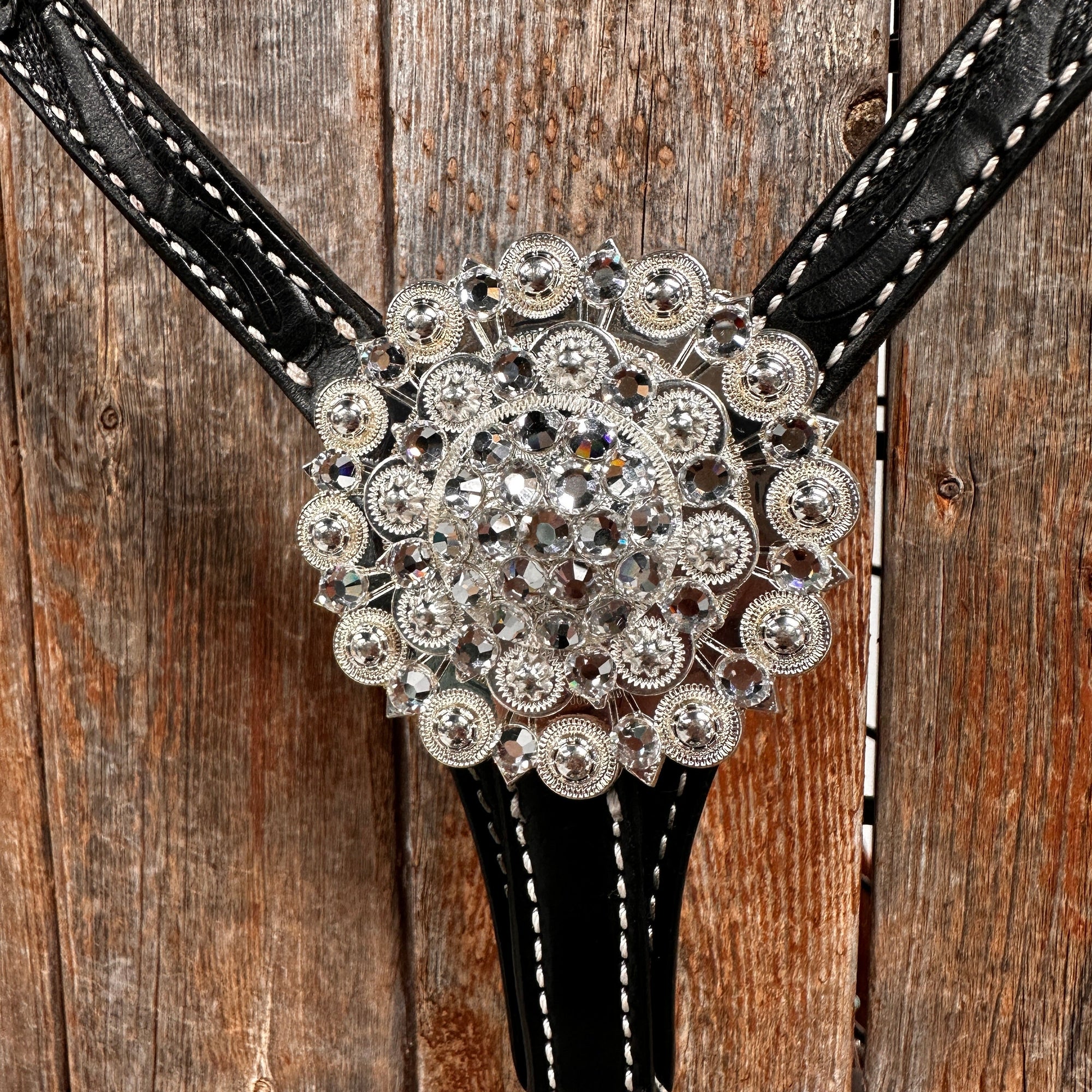 Black Floral Bright Clear Browband / One Ear Tack Set 