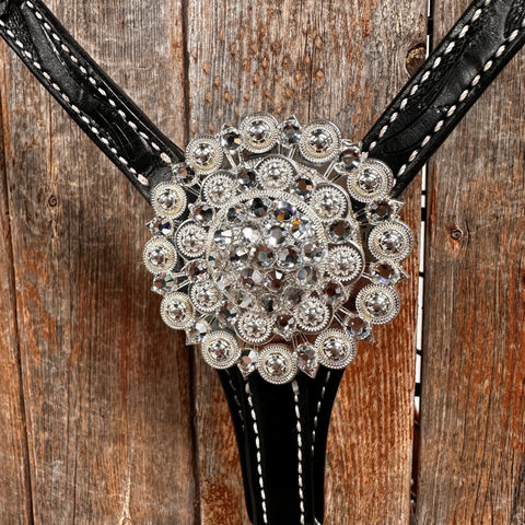 Black Floral Bright Clear Browband / One Ear Tack Set