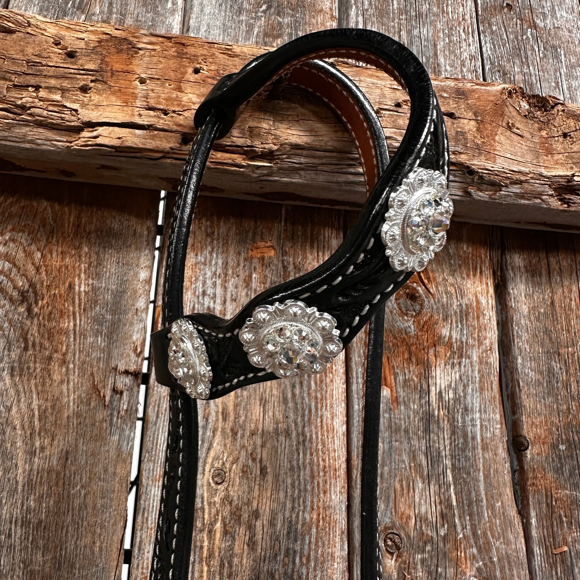 Black Floral Bright Clear Browband / One Ear Tack Set 