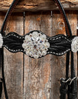 Black Floral Bright Clear Browband / One Ear Tack Set 