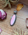 Pink Conch Shell Sterling Silver Pendant – Long Oval – Stamped NED NEZ