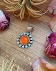Pearl & Orange Spiny Shell Sterling Silver Pendant – Round